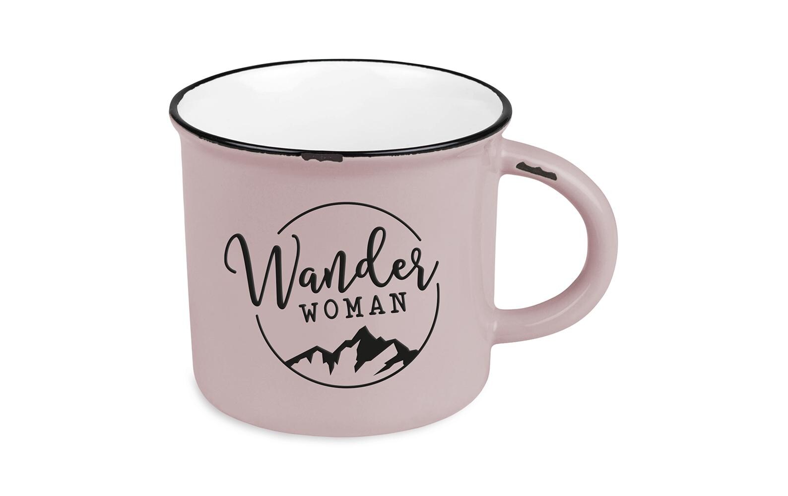 Grafik Werkstatt Vintage Becher Bergglück, Wanderwoman