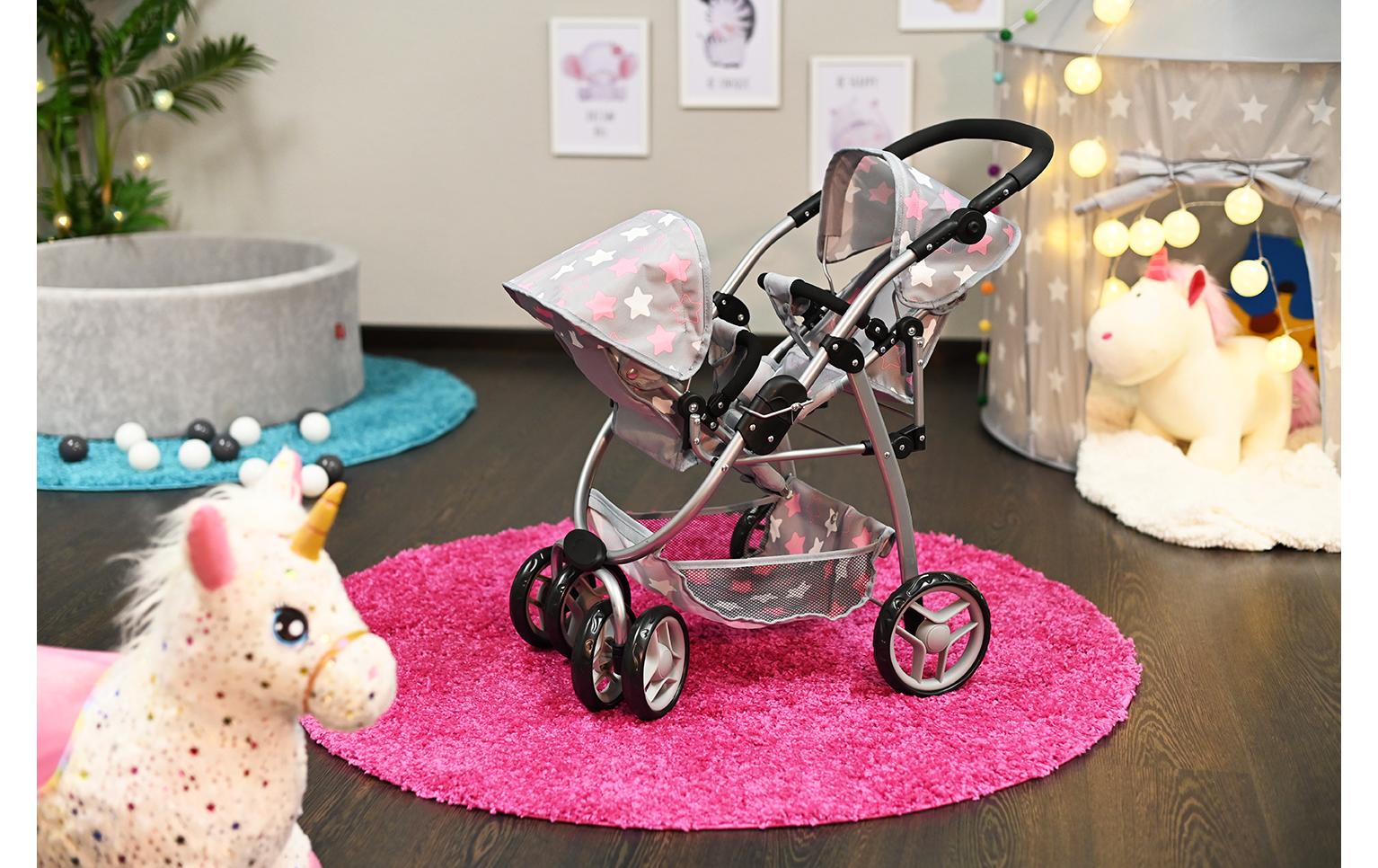 Knorrtoys Zwillingspuppenwagen Milo Star Grey Pink