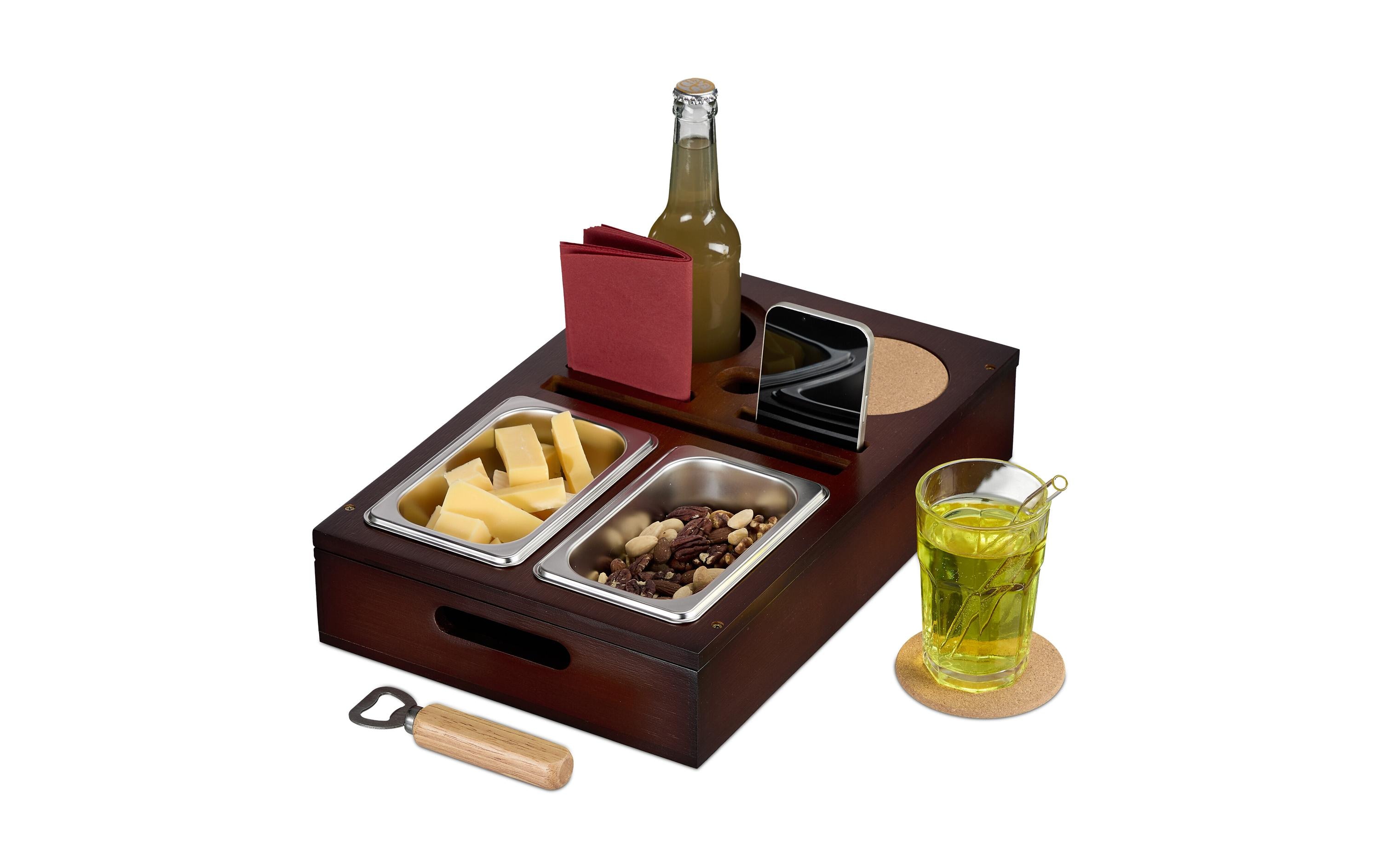 relaxdays Serviertablett mit Snackschalen Dunkelbraun