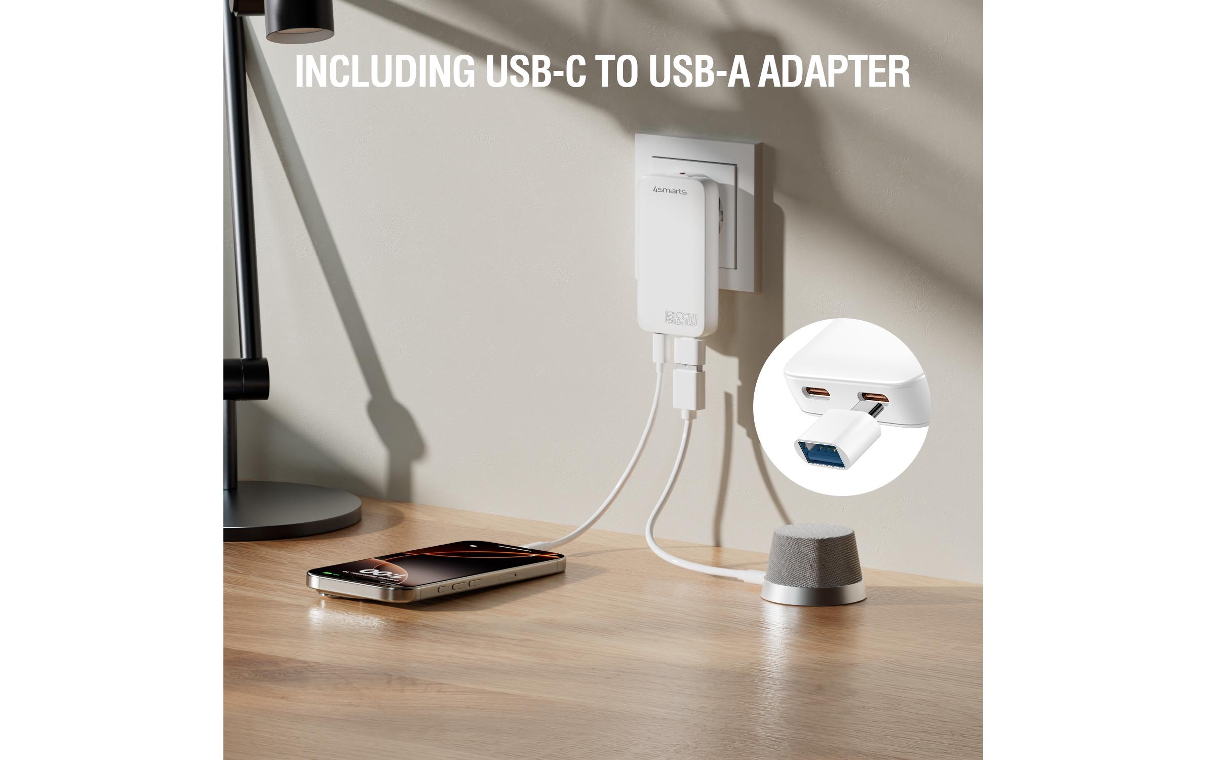 4smarts Netzladegerät FlatPlug Slim Dual 65W GaN 2C, weiss 4smarts Netzladegerät FlatPlug Slim Dual 65W GaN 2C, weiss