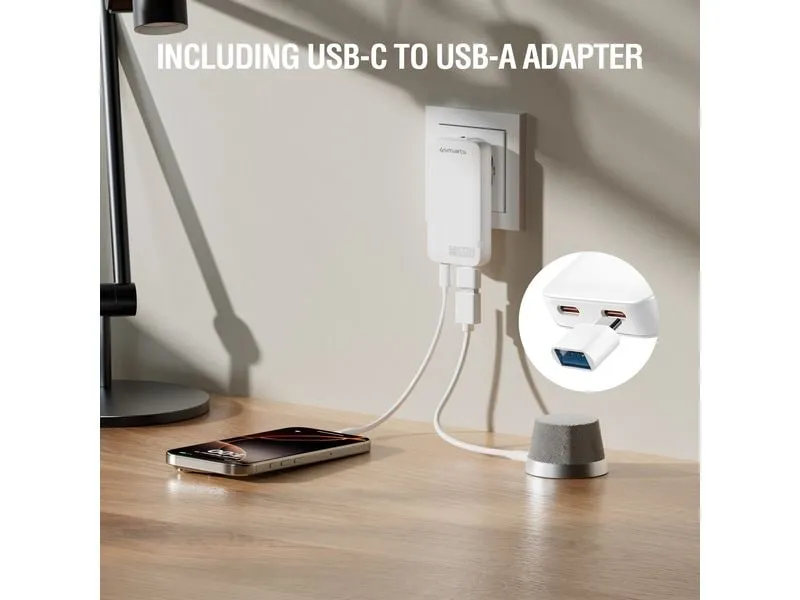 4smarts Netzladegerät FlatPlug Slim Dual 65W GaN 2C, weiss