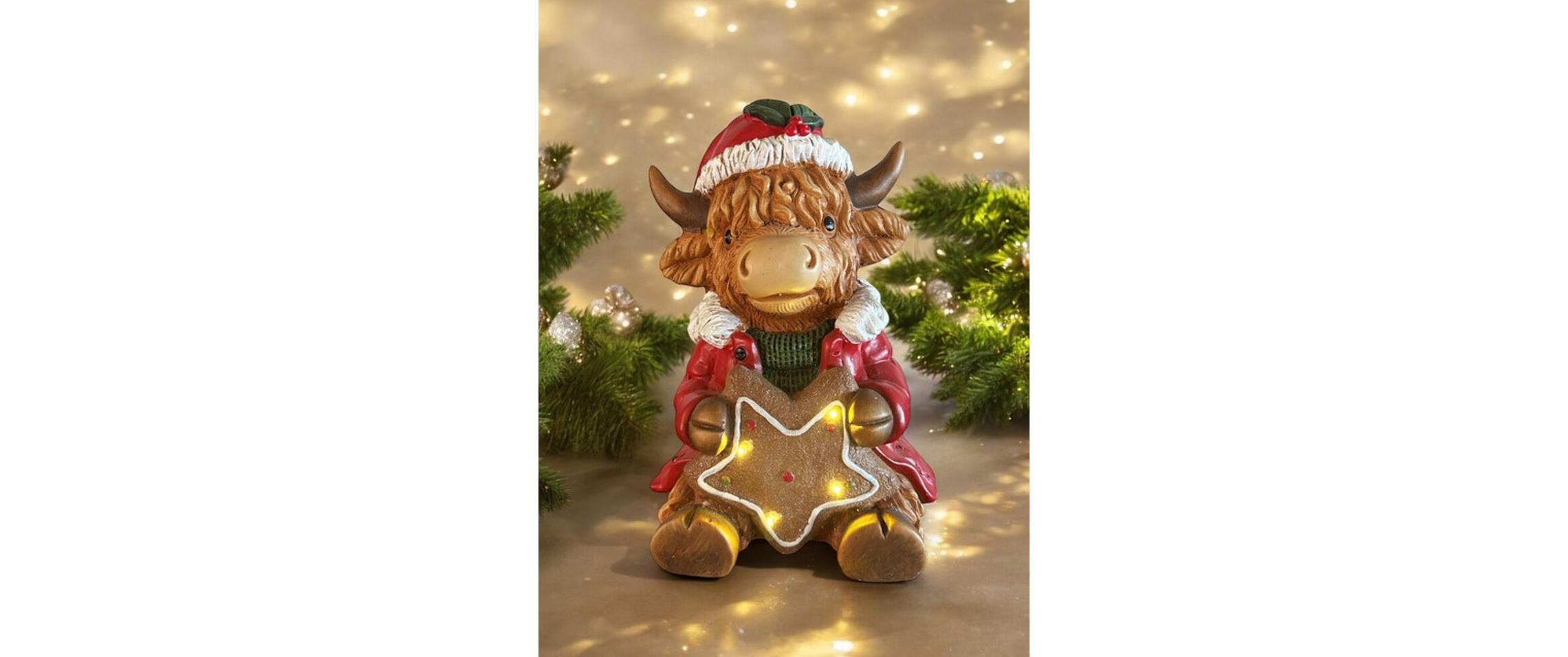 Dameco LED Hochlandrind sitzend 23 cm x 20 cm x 31 cm