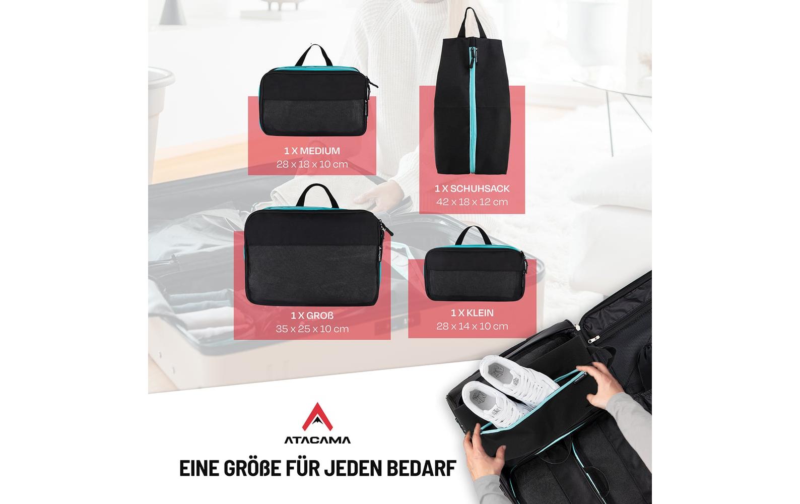 Atacama Kompressions-Packwürfel-Set 4-tlg. Schwarz-Türkis