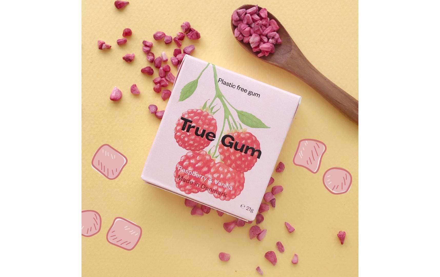True Gum Kaugummi Himbeere & Vanille 21 g True Gum Kaugummi Himbeere & Vanille 21 g