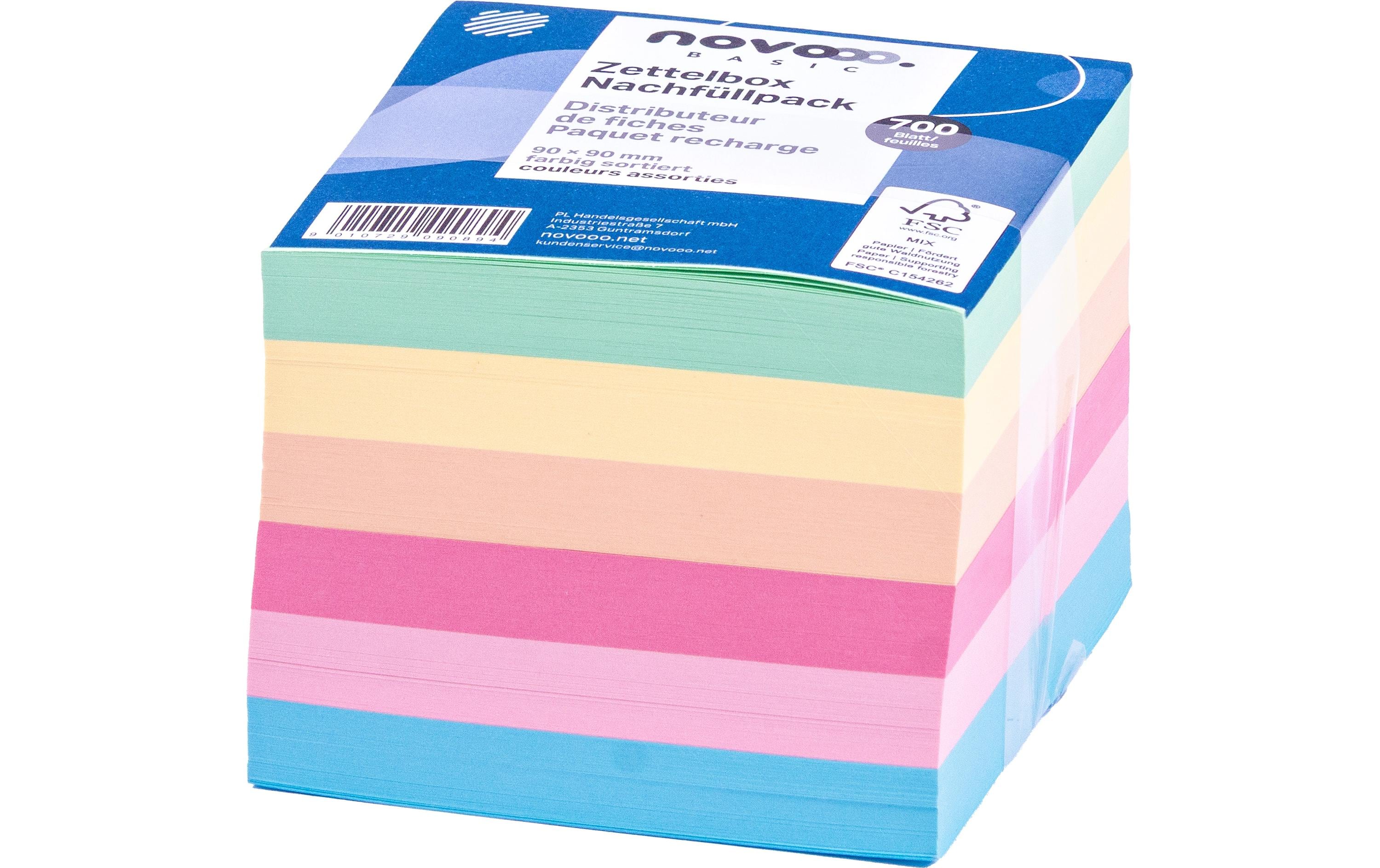 novooo. Zettelbox Papier 90 x 90 mm, farbig assortiert
