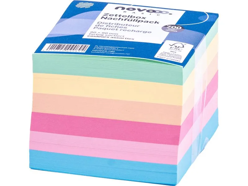 novooo. Zettelbox Papier 90 x 90 mm, farbig assortiert