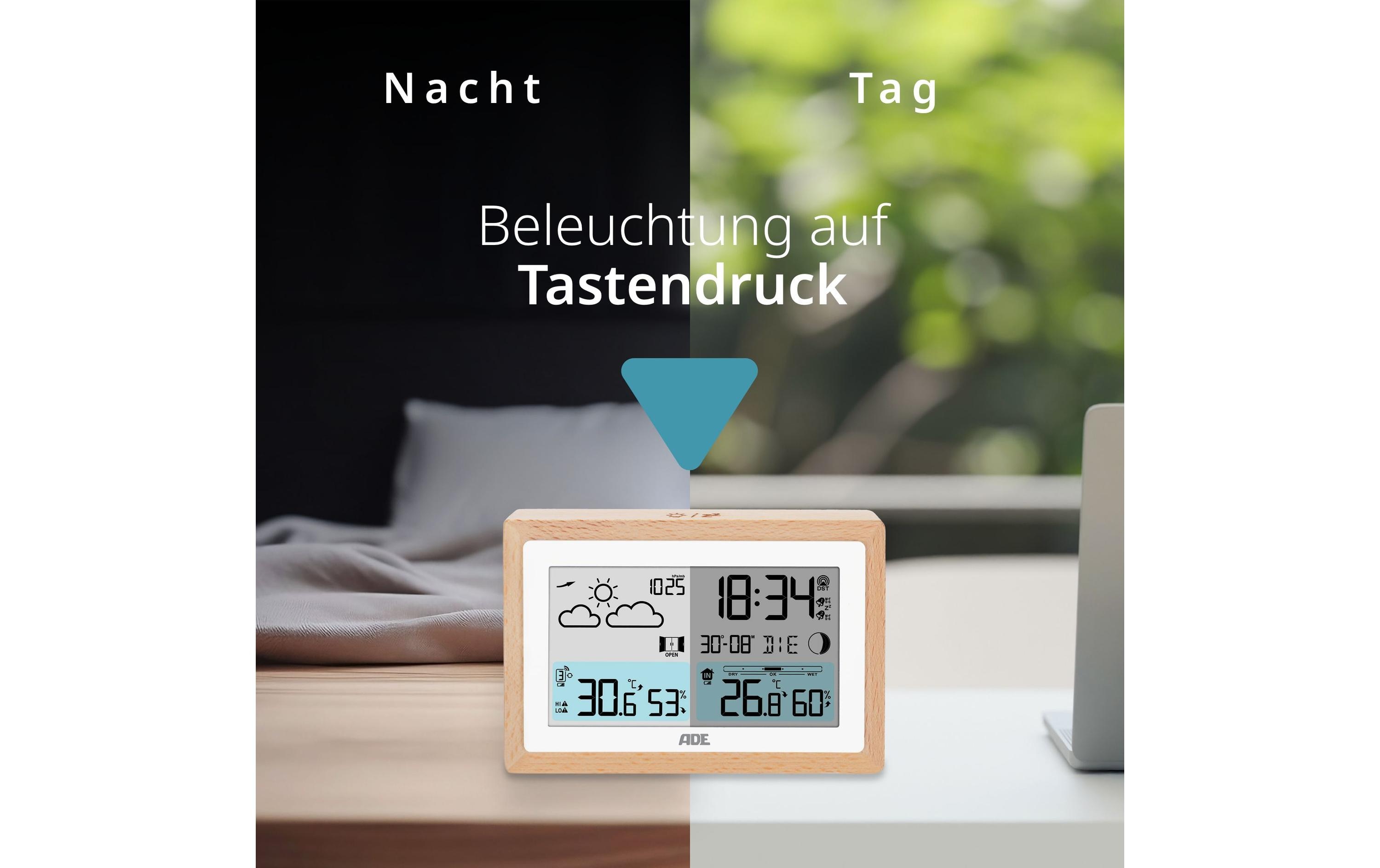 ADE Wetterstation mit Funk-Aussensensor Holz-Weiss