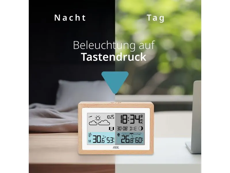 ADE Wetterstation mit Funk-Aussensensor Holz-Weiss ADE Wetterstation mit Funk-Aussensensor Holz-Weiss