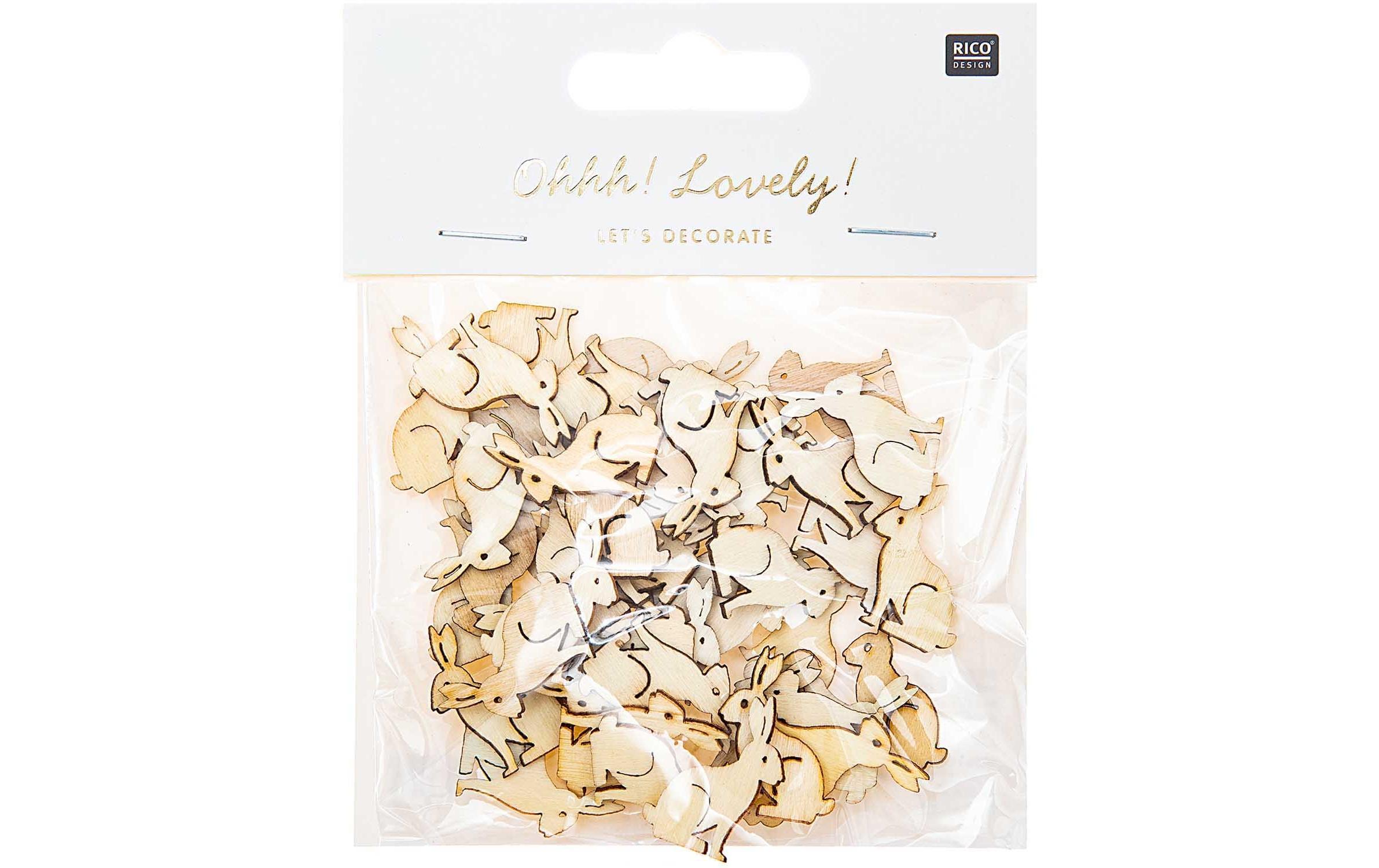 Rico Design Streudeko Hase klein, 48 Stück, Nature