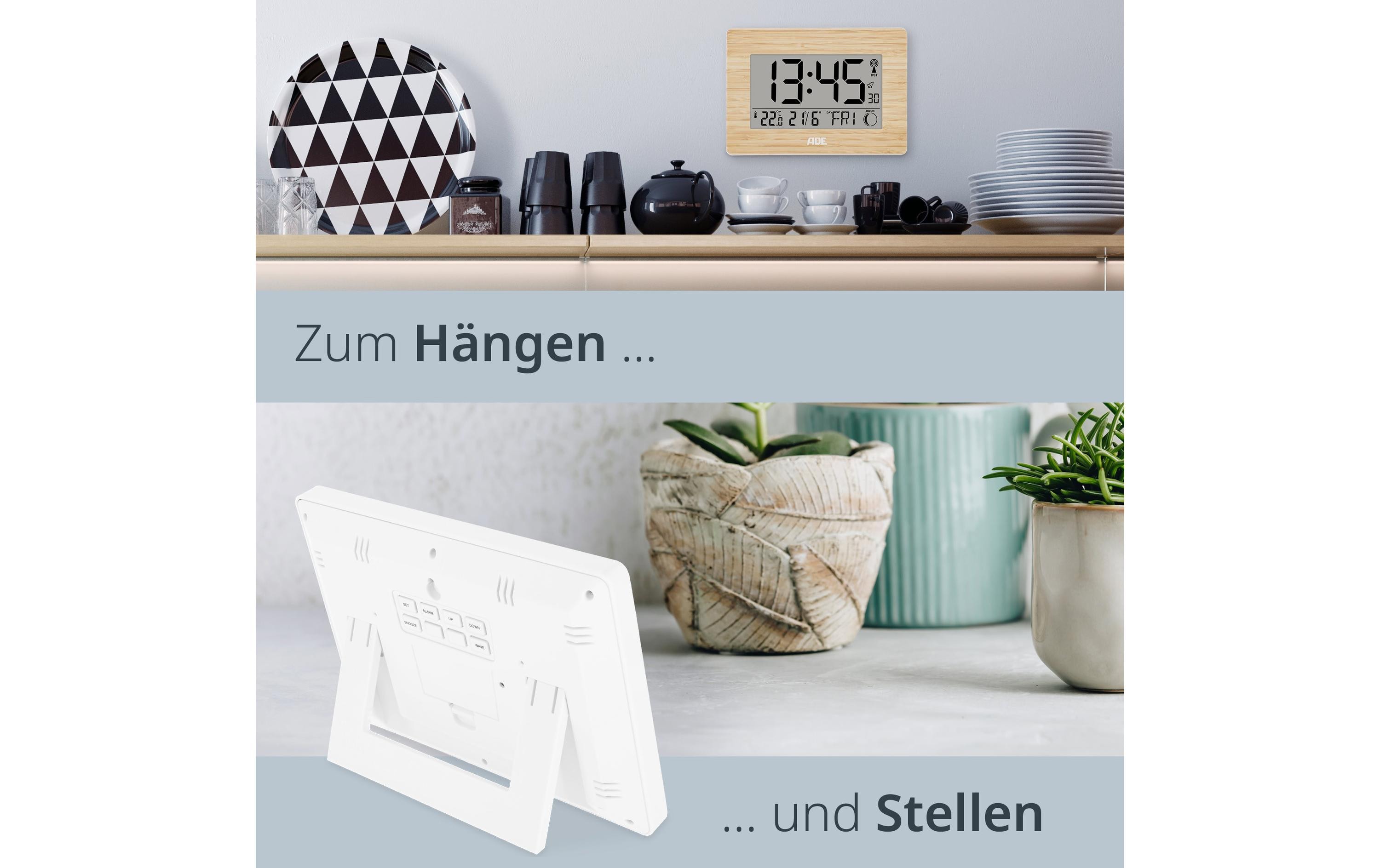 ADE Digitale DCF-Funkuhr mit XXL-Ziffern Bambus-Weiss