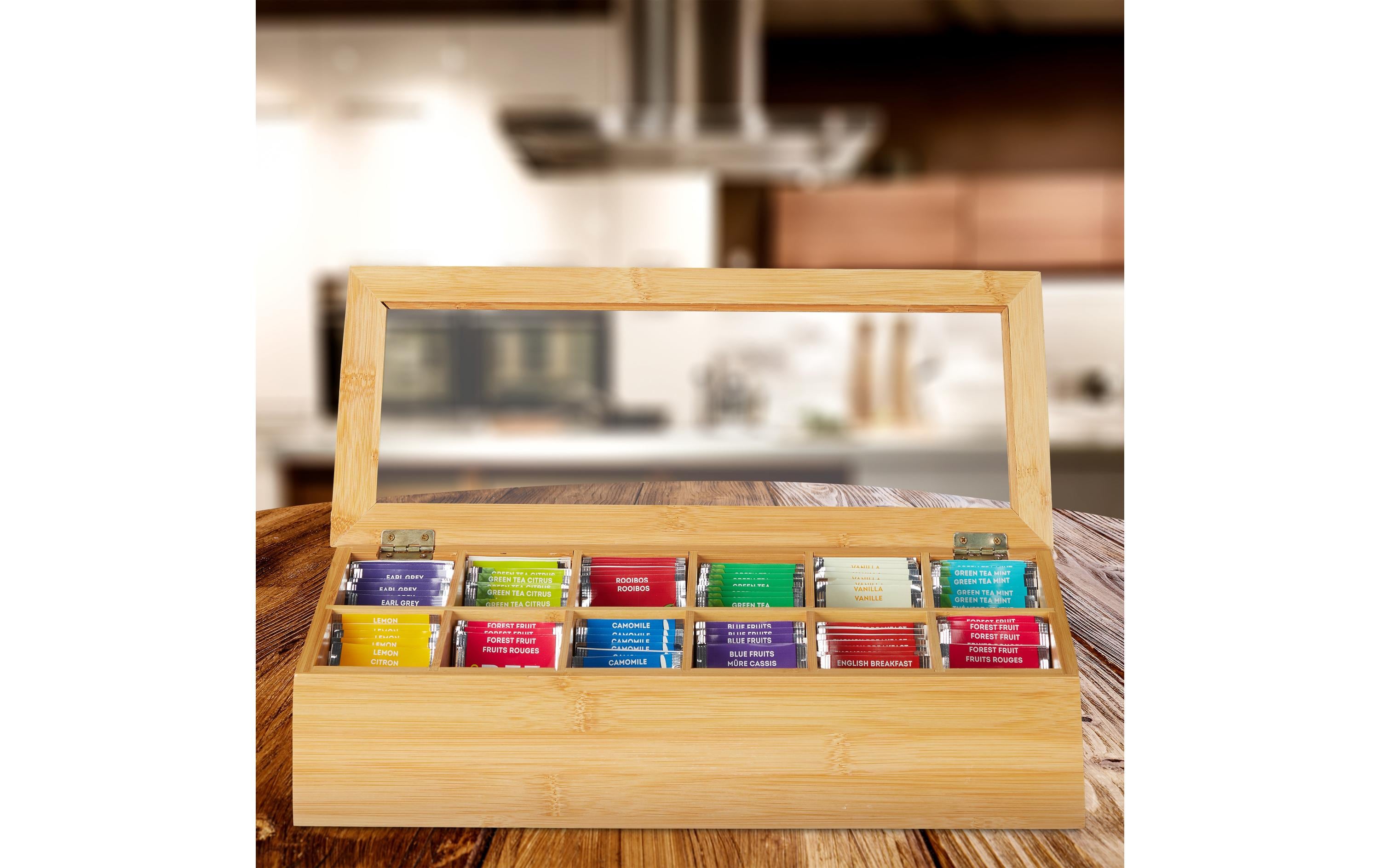 relaxdays Teebeutel-Box 12 Fächer, Hellbraun