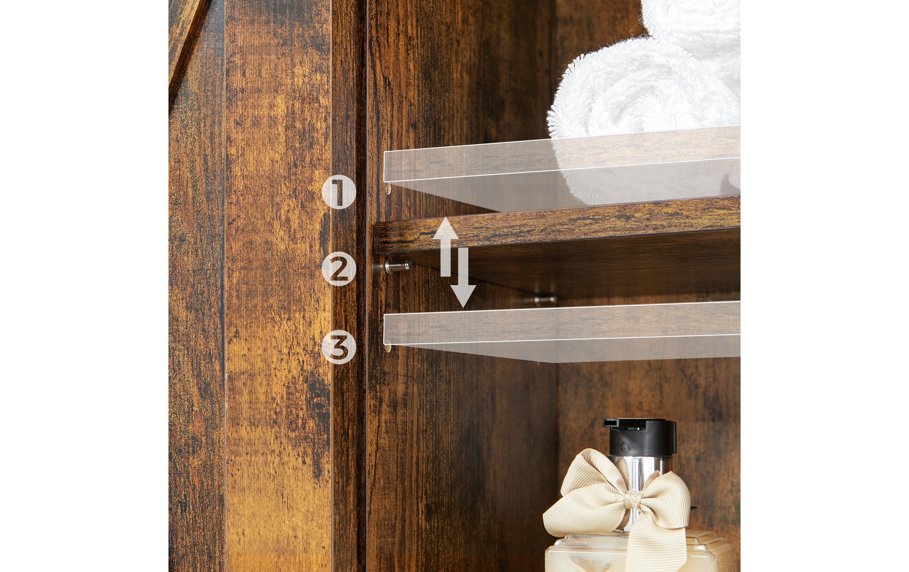 VASAGLE Badezimmerregal mit Schrank 64 x 24 x 171 cm, Braun/Schwarz