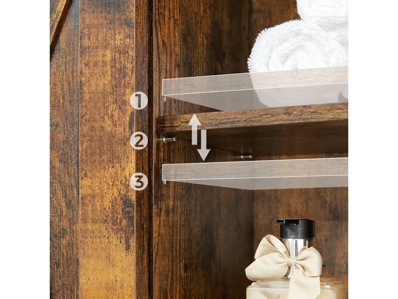 VASAGLE Badezimmerregal mit Schrank 64 x 24 x 171 cm, Braun/Schwarz VASAGLE Badezimmerregal mit Schrank 64 x 24 x 171 cm, Braun/Schwarz