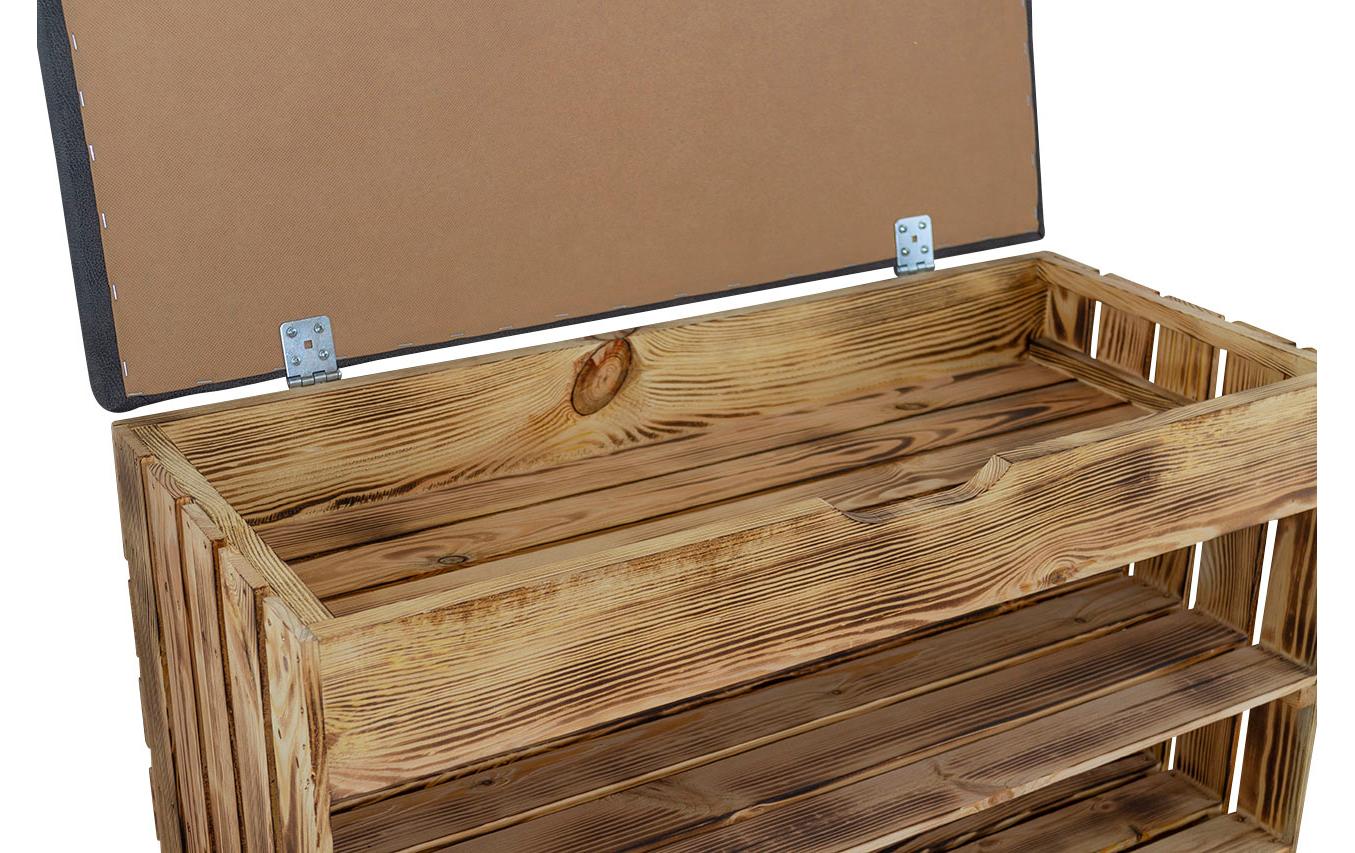 Holz Zollhaus Sitzbank mit Ablage, Braun geflammt, 90 x 55 cm