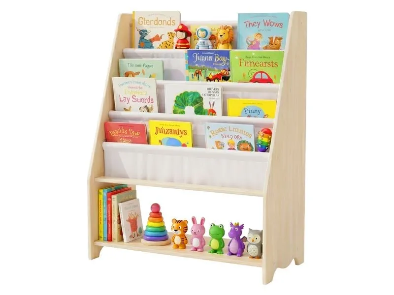 relaxdays Kinderregal Holz Polyester Weiss Hellbraun relaxdays Kinderregal Holz Polyester Weiss Hellbraun