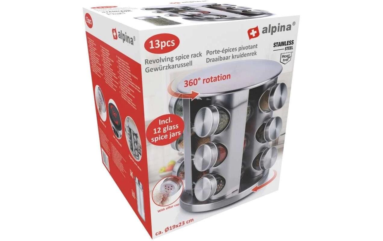 ALPINA Drehbares Gewürzregal 12-teilig, Silber