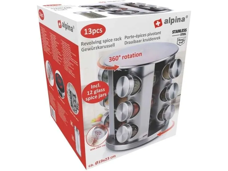 ALPINA Drehbares Gewürzregal 12-teilig, Silber