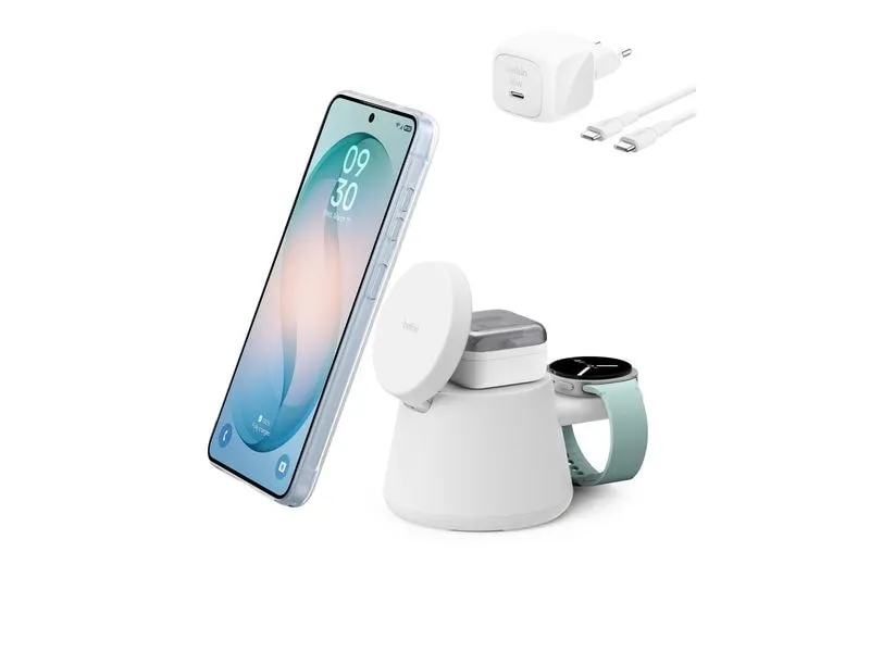 Belkin UltraCharge 3-in-1 Drahtlose Ladestation Qi2 25W weiss