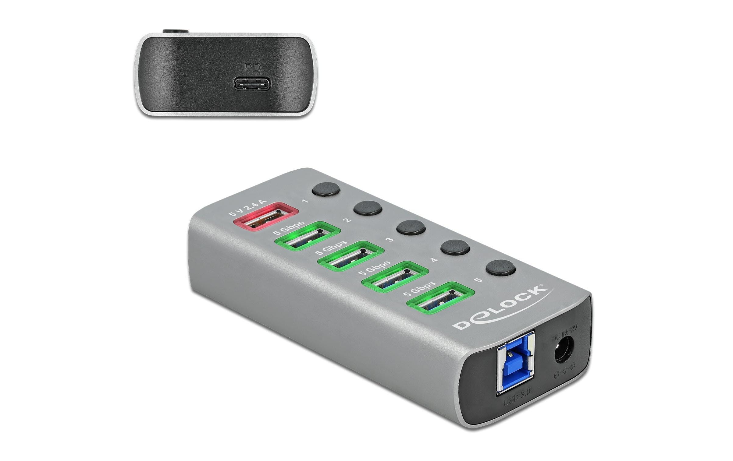 Delock USB-Hub 63263 USB 3.0 - 4x USB-A / 2x Ladeanschluss