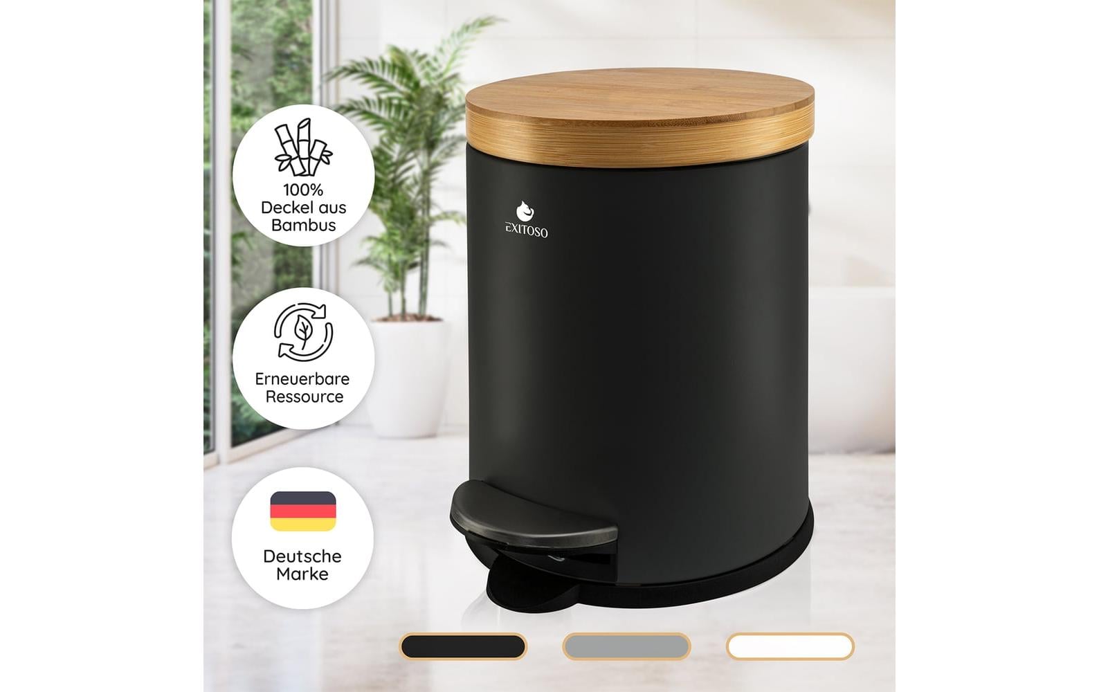 Exitoso Tretmülleimer mit Softclose-Deckel 5 l, Schwarz