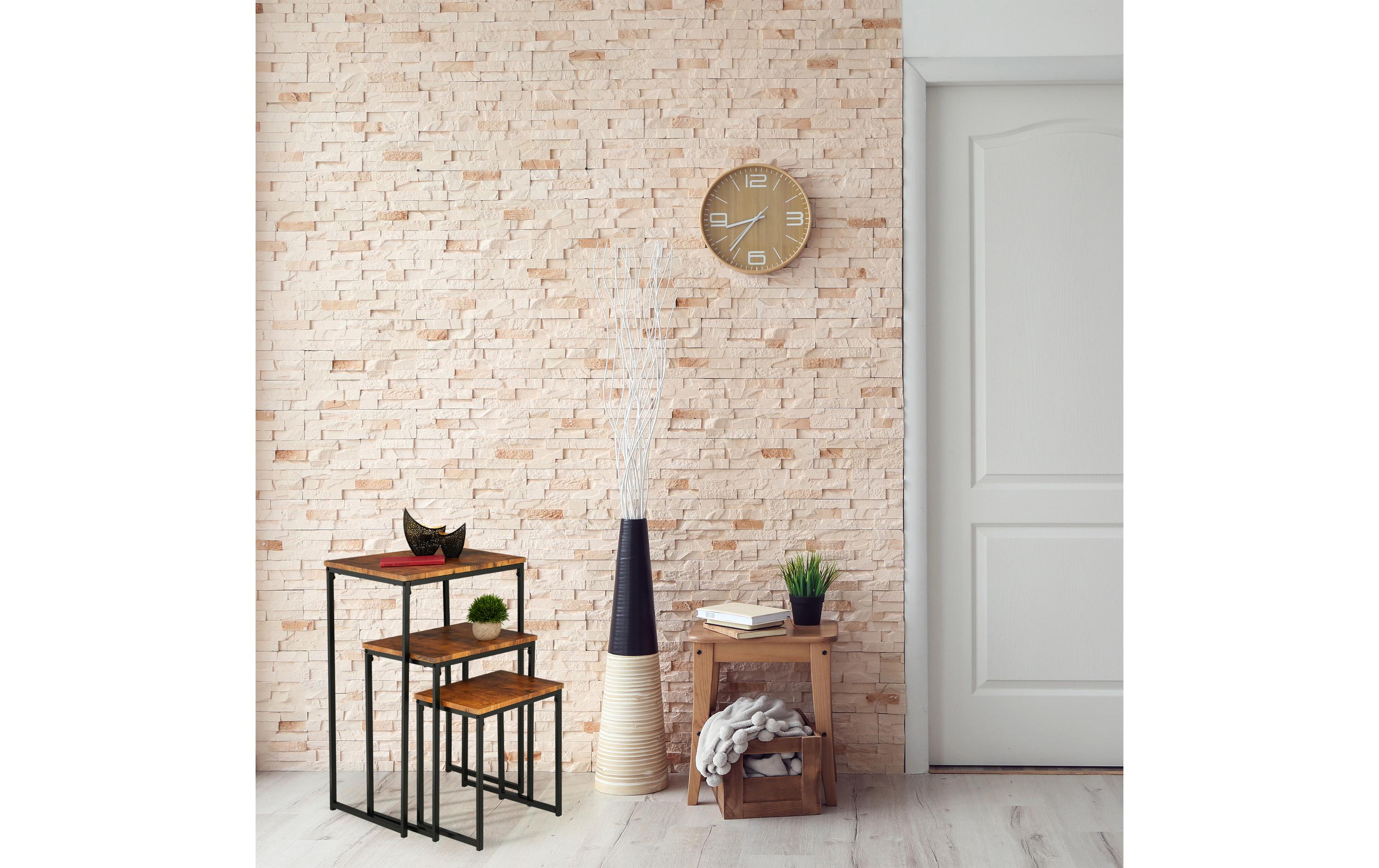 relaxdays Beistelltisch 3er Set Braun/Schwarz