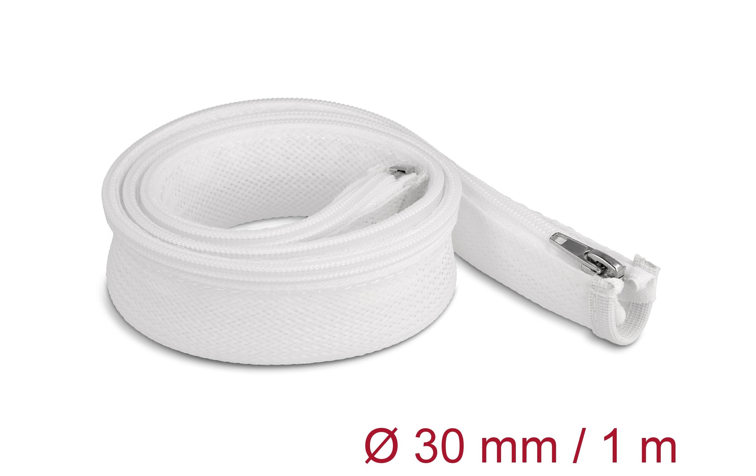 Delock Geflechtschlauch mit Reissverschluss 1 m x 30 mm Weiss