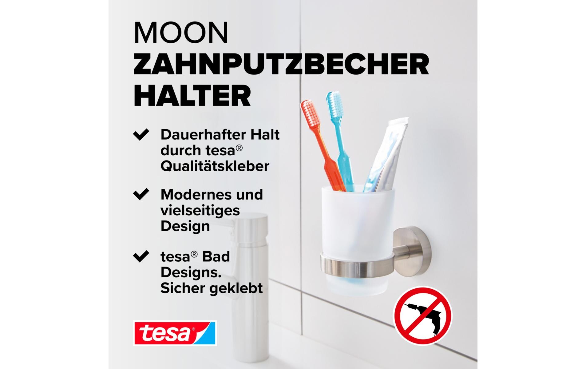 tesa Moon Zahnputzbecher Weiss/Silber