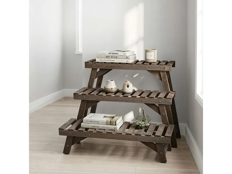 relaxdays Blumentreppe Tannenholz, Dunkelbraun, 3er Set relaxdays Blumentreppe Tannenholz, Dunkelbraun, 3er Set