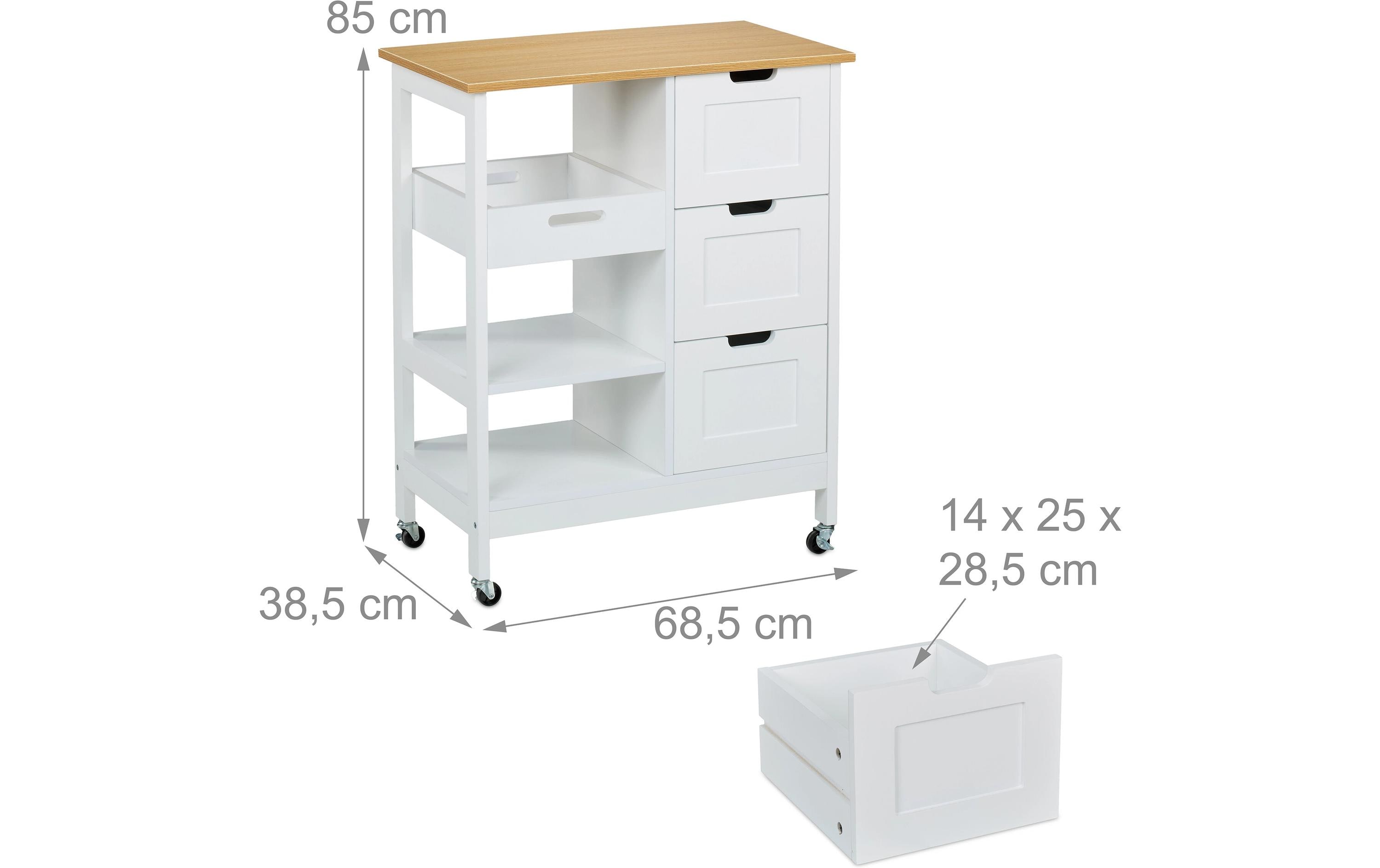 relaxdays Küchenwagen 85 x 68.5 x 38.5 cm, Weiss