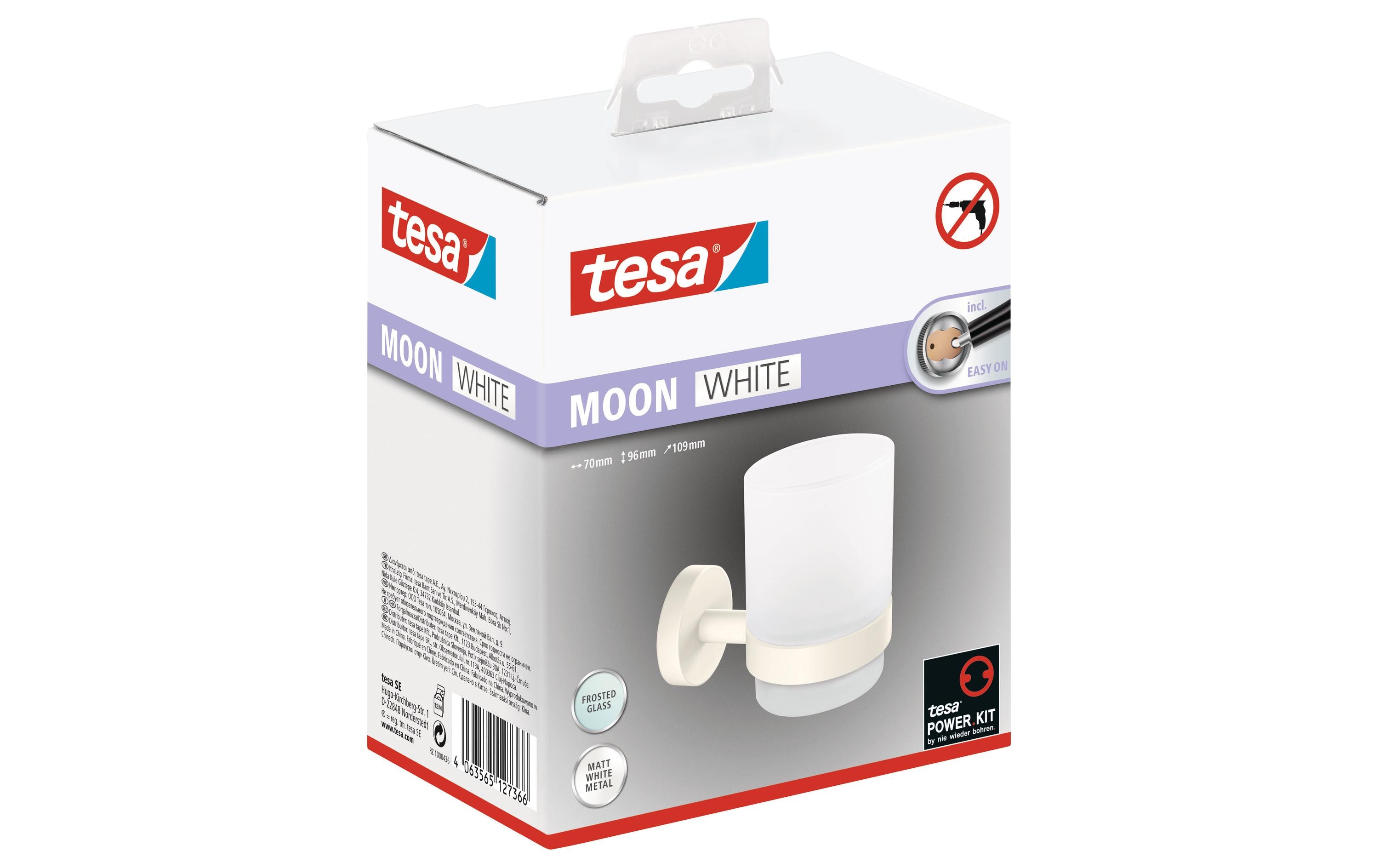 tesa Moon White Zahnputzbecher ohne Bohren, weiss