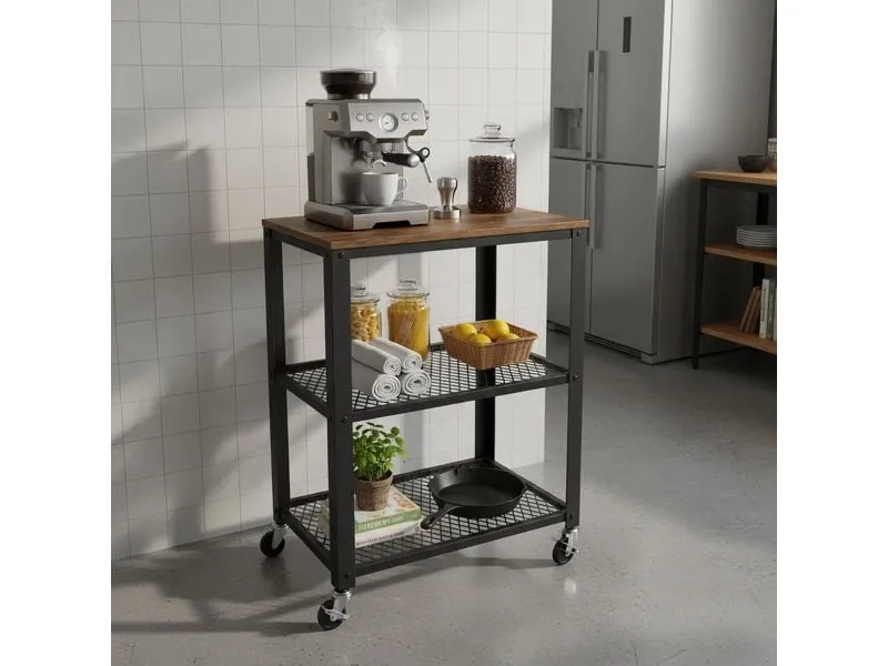 relaxdays Küchenwagen 77.5 x 60 cm Schwarz/Braun