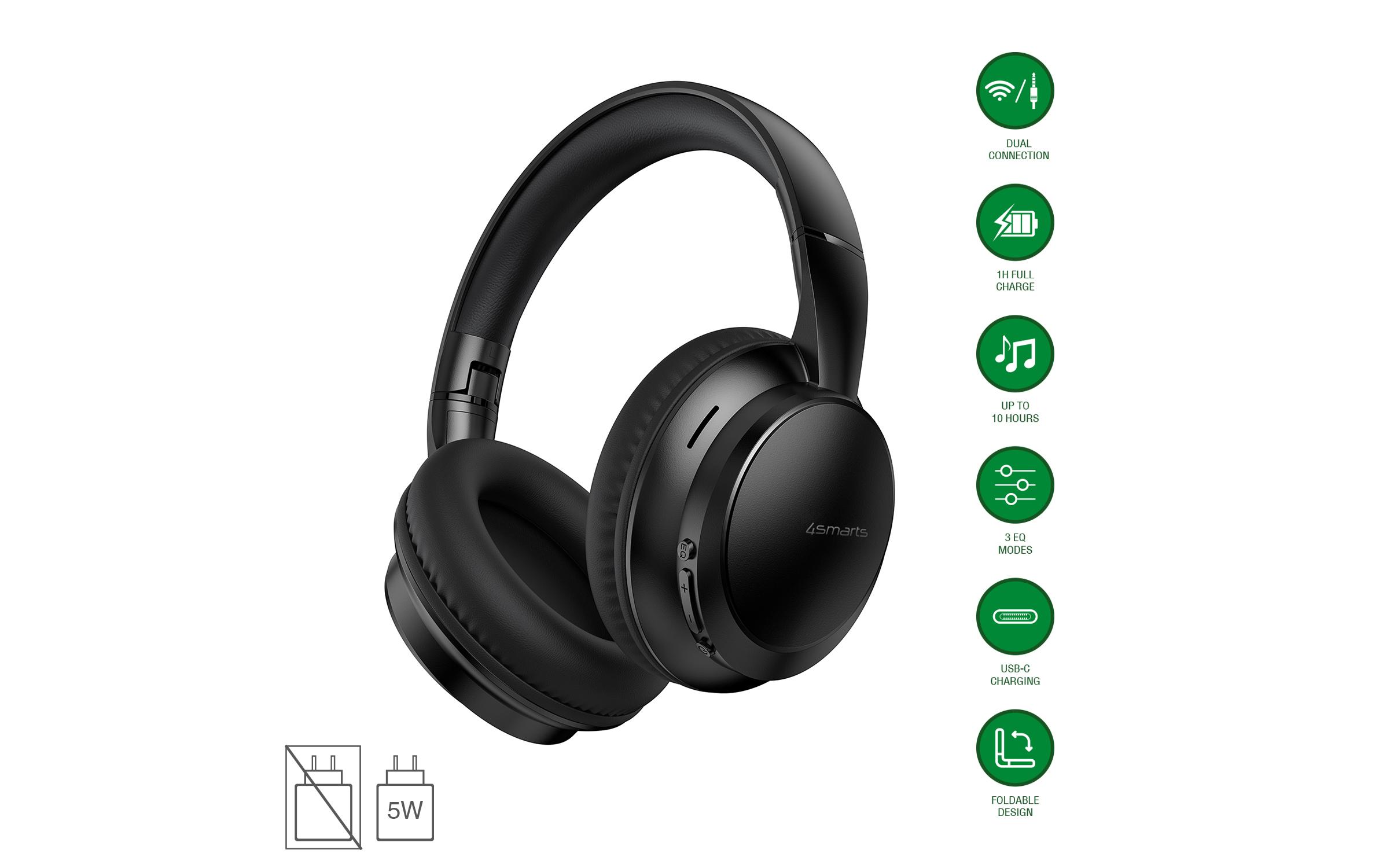 4smarts Over-Ear-Kopfhörer SkyBuds Wave Schwarz 4smarts Over-Ear-Kopfhörer SkyBuds Wave Schwarz