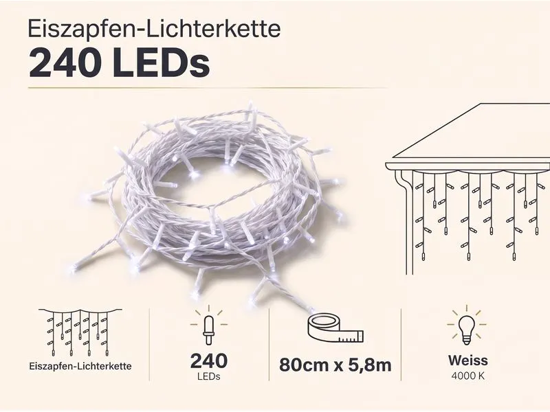 COCON Eiszapfen-Lichterkette LED Neutralweiss, 5.8 m COCON Eiszapfen-Lichterkette LED Neutralweiss, 5.8 m