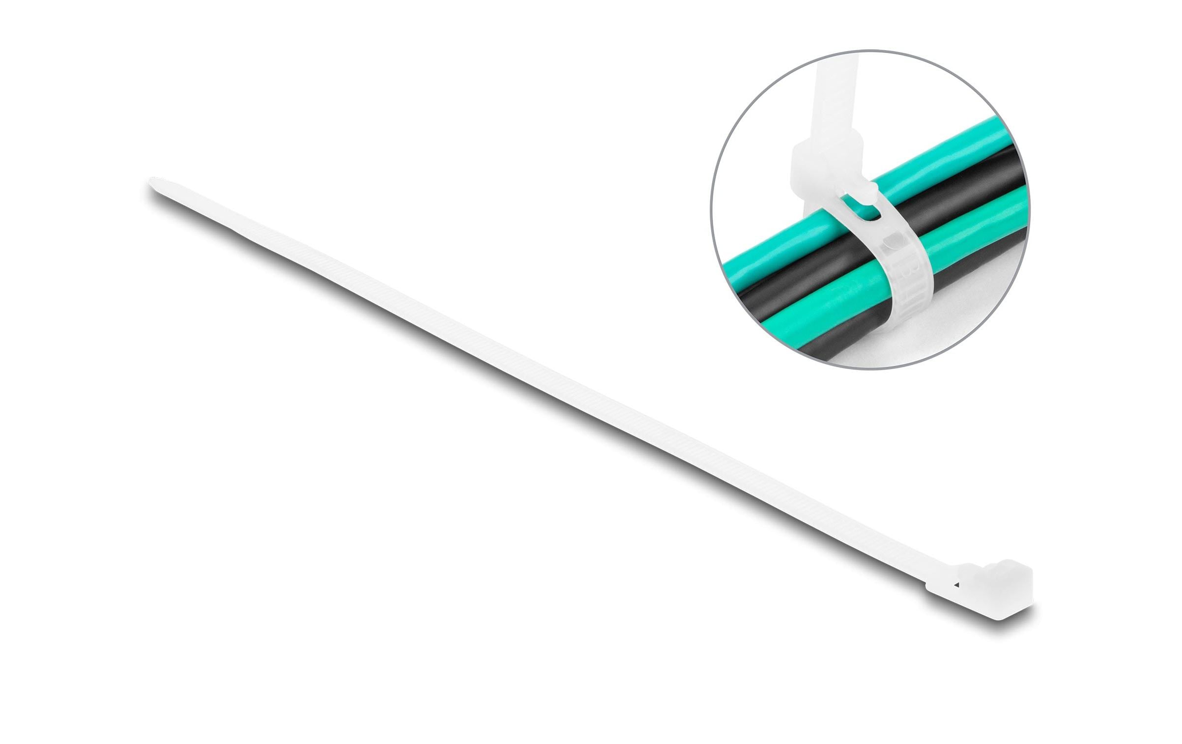 Delock Kabelbinder Weiss 200 mm x 4.8 mm, 100 Stück