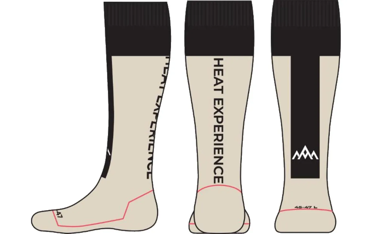 Heat Experience Beheizbare technische Socken mit Batterien Sand/Schwarz M