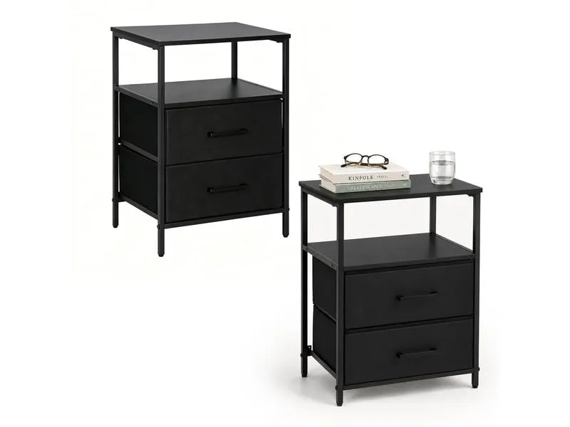 relaxdays Nachttisch 2er Set 38 x 61 cm, Schwarz