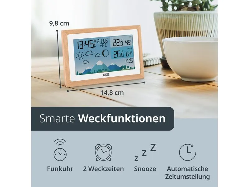 ADE Wetterstation mit Funk-Aussensensor Holz-weiss ADE Wetterstation mit Funk-Aussensensor Holz-weiss