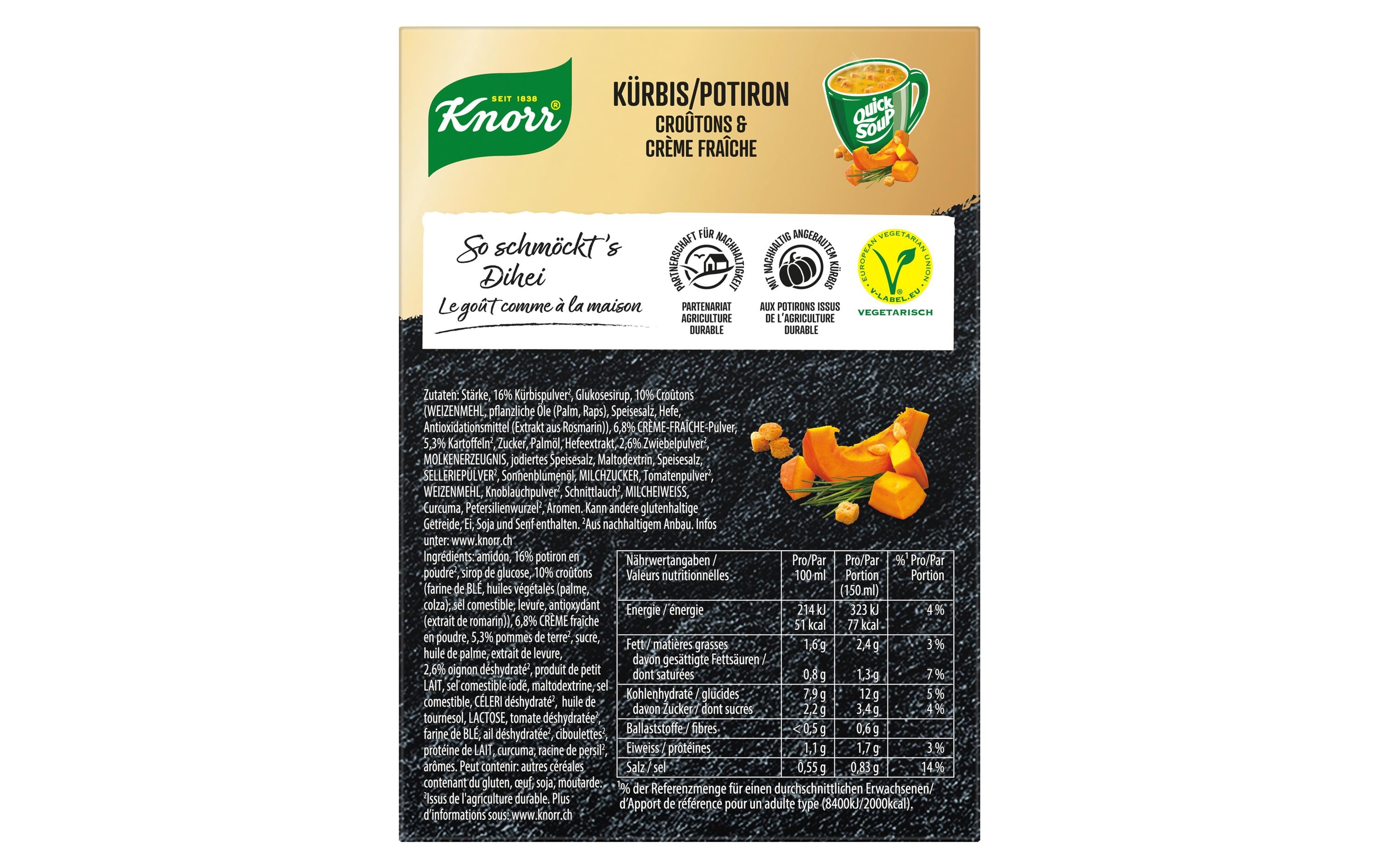 Knorr Quick Soup Kürbis, Croûtons und Crème Fraiche 3 Portionen