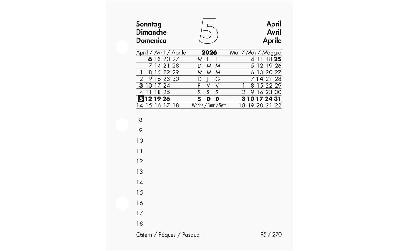 Biella Taschenkalender Umlegeblock gelocht, klein, 1 Tag pro Seite