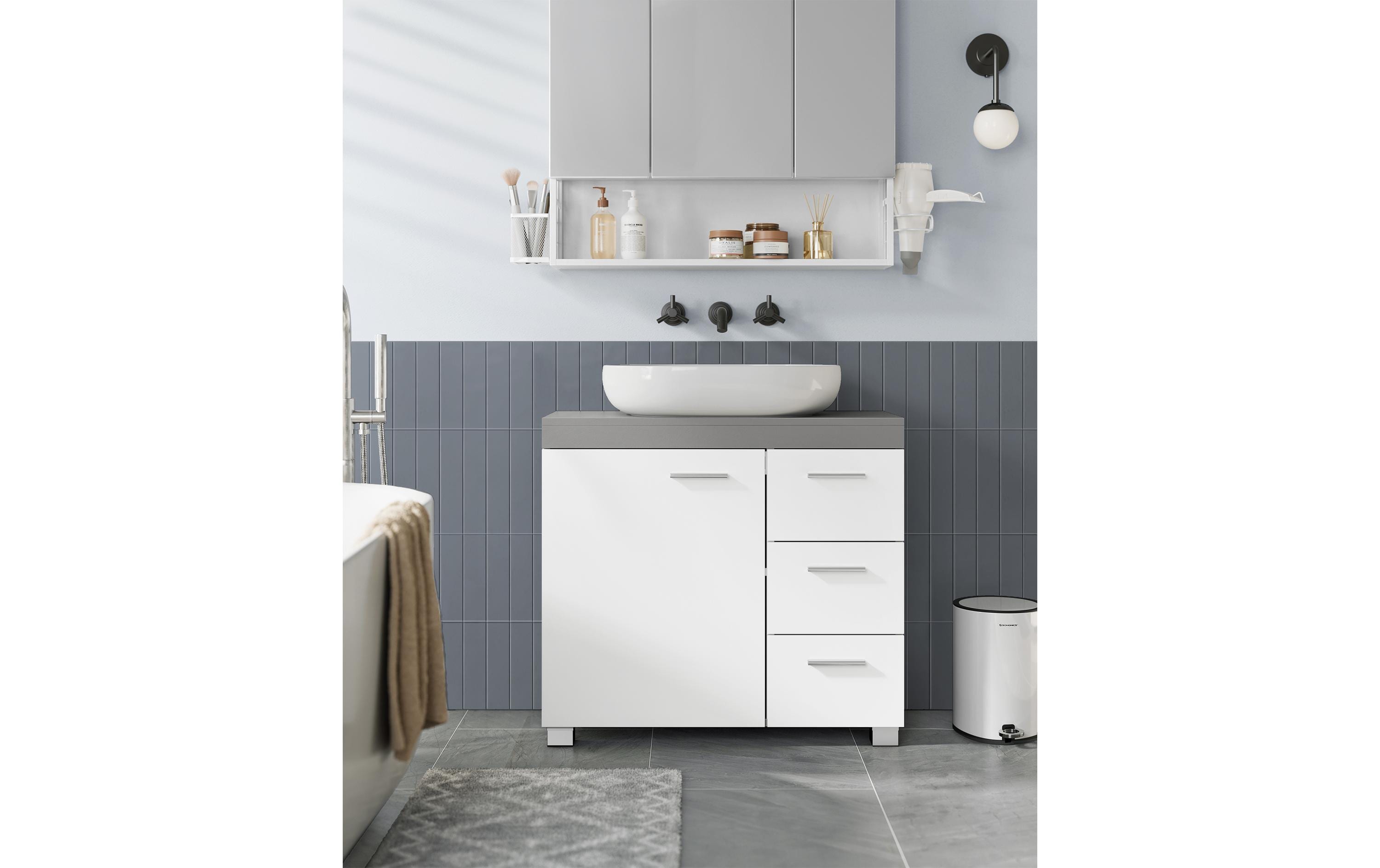 VASAGLE Waschbeckenunterschrank 64 x 70 cm, Weiss/Grau