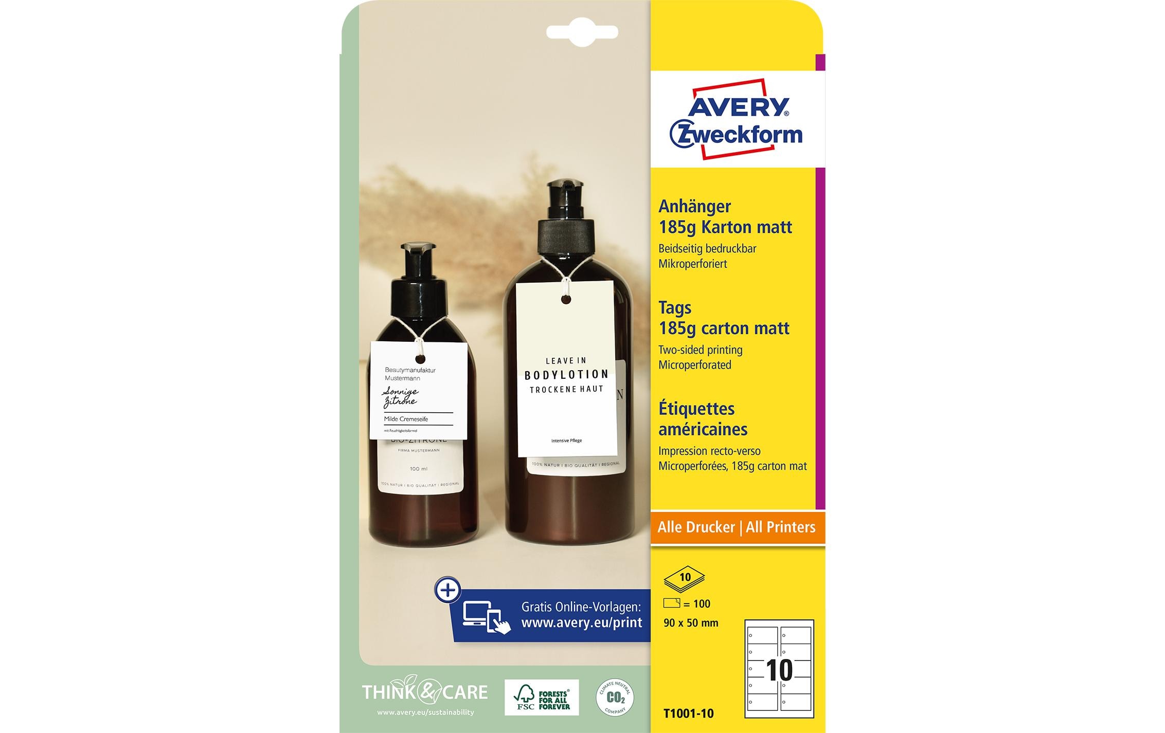 Avery Zweckform Hängeetiketten Tags 90 x 50 mm, 10 Blatt, 100 Stück Avery Zweckform Hängeetiketten Tags 90 x 50 mm, 10 Blatt, 100 Stück