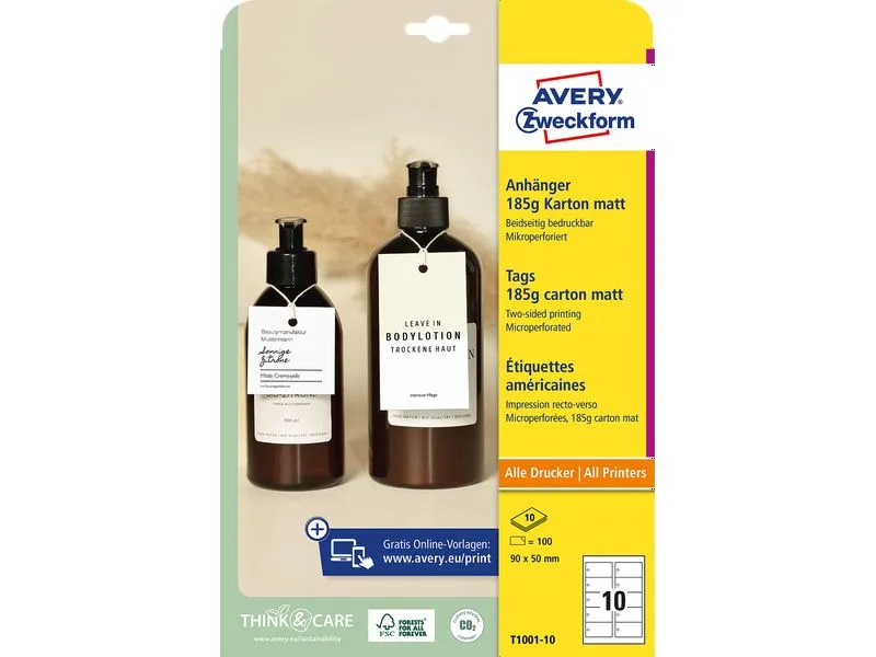Avery Zweckform Hängeetiketten Tags 90 x 50 mm, 10 Blatt, 100 Stück