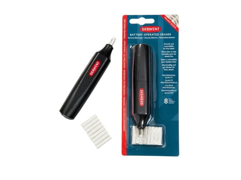 Derwent Batteriebetriebener Radierstift, inkl. 8 Ersatzradiergummis