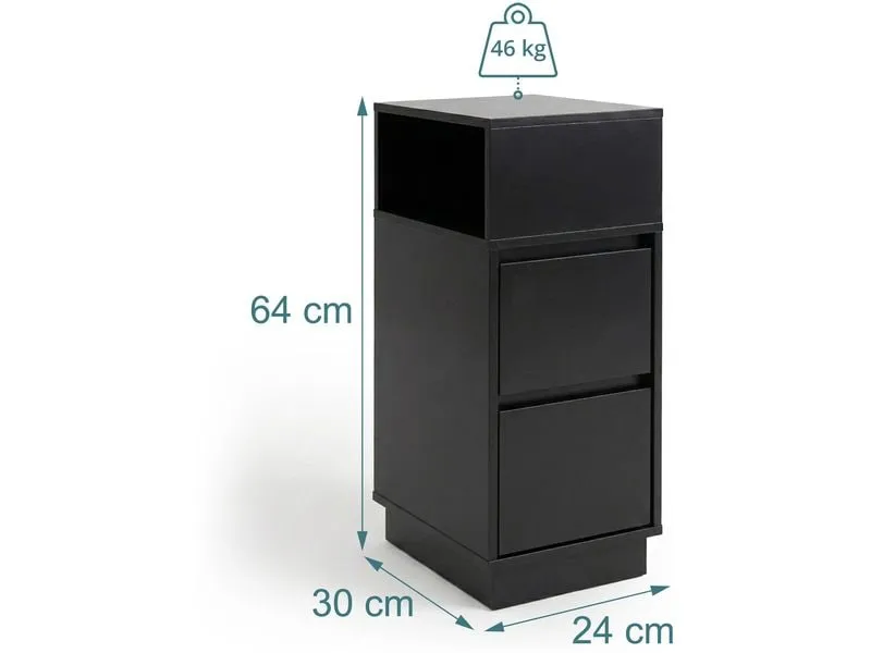 relaxdays Nachttisch 24 x 64 cm, Schwarz , 2er Set relaxdays Nachttisch 24 x 64 cm, Schwarz , 2er Set