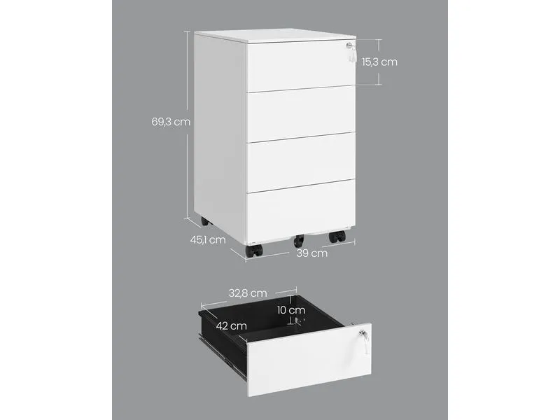 Songmics Multifunktionswagen mit 4 Schubladen Weiss
