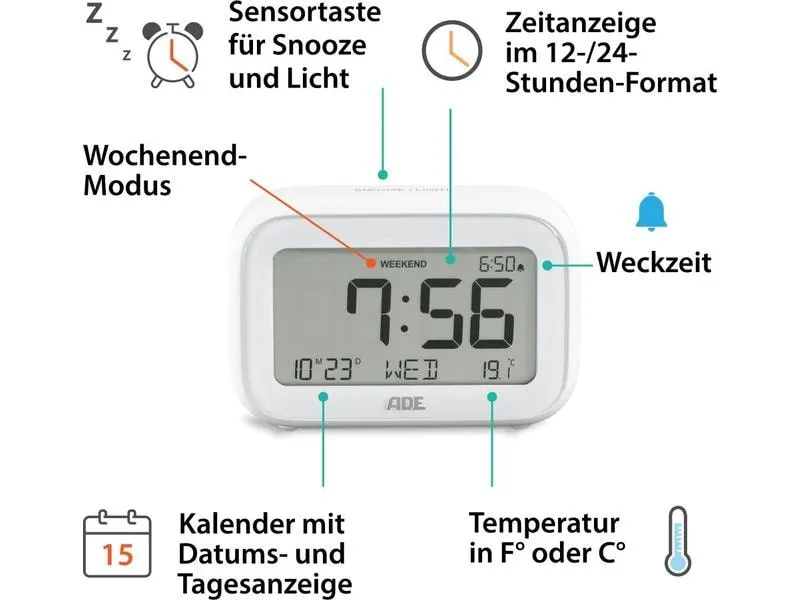 ADE Digitalwecker mit Temperaturanzeige ADE Digitalwecker mit Temperaturanzeige