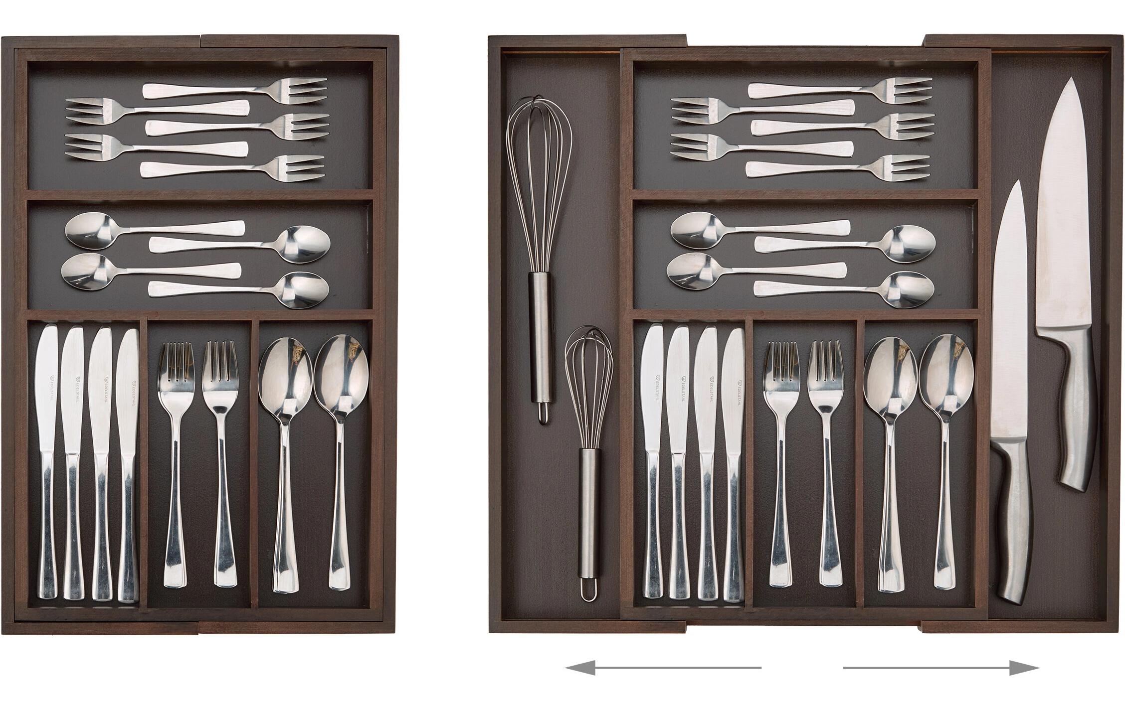 relaxdays Besteckkasten ausziehbar Dunkelbraun