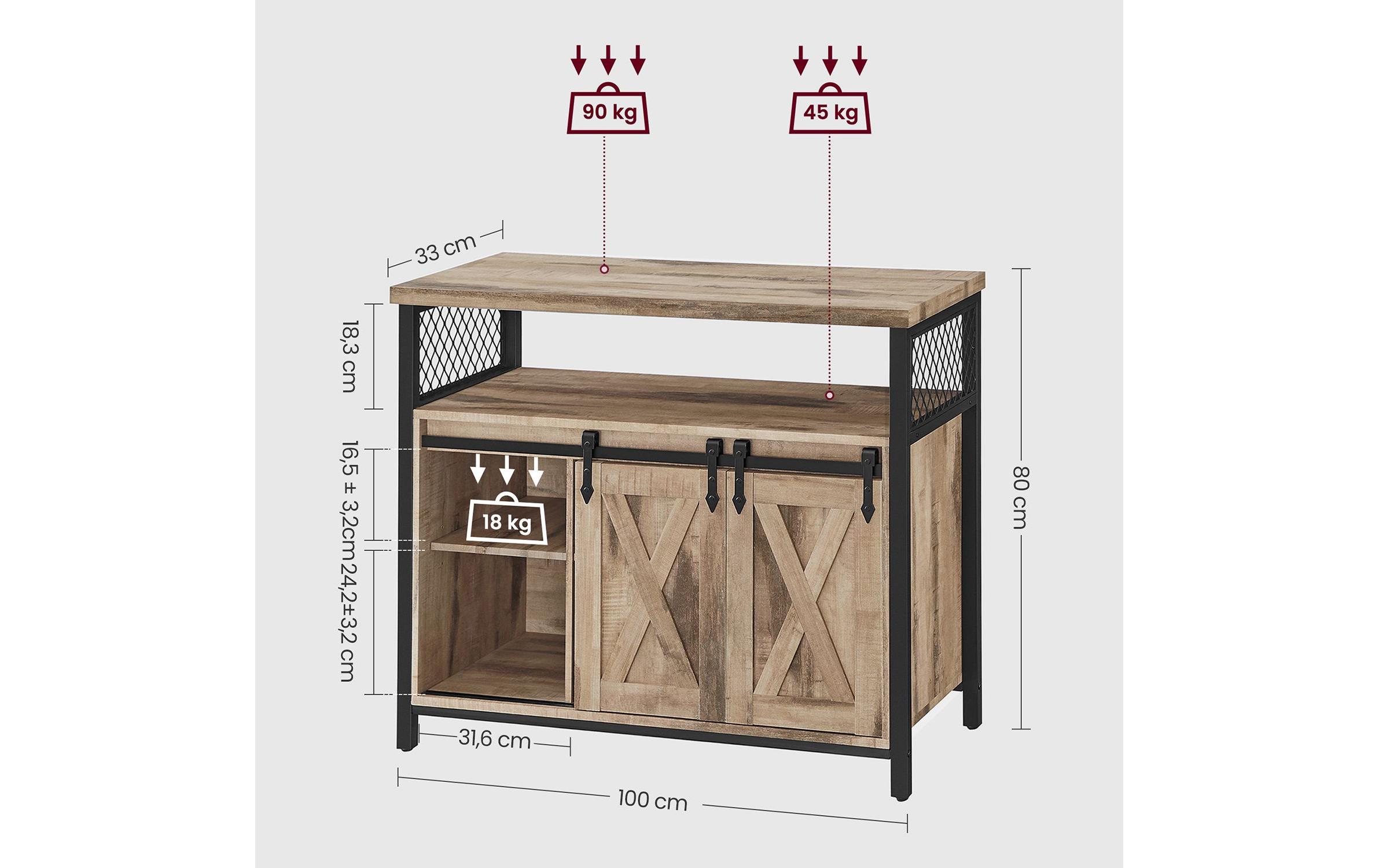VASAGLE Kommode 100 x 80 cm, Braun/Schwarz