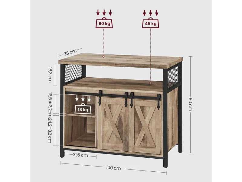 VASAGLE Kommode 100 x 80 cm, Braun/Schwarz