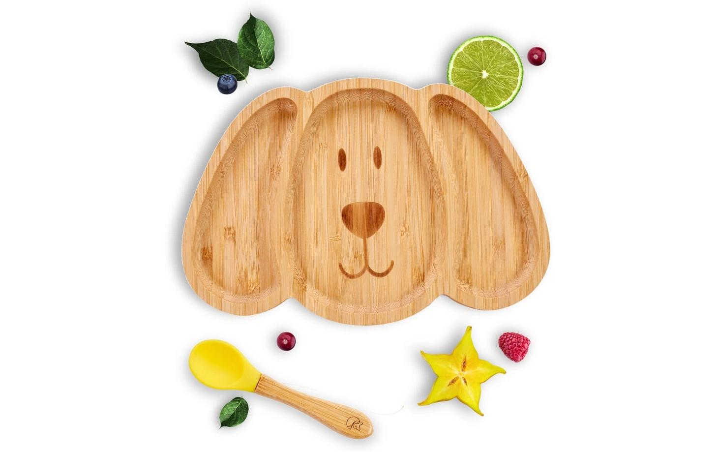 Kleinfuchs Kinderteller Bambus Hund Gelb Kleinfuchs Kinderteller Bambus Hund Gelb